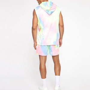 Custom Oversized Crew Neck Casual Mens Tanks Tie Dye Sleeveless Hoodies