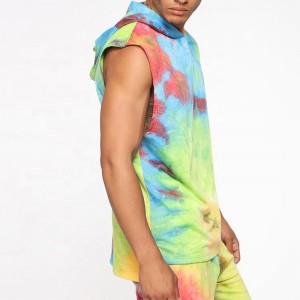 Custom Oversized Crew Neck Casual Mens Tanks Tie Dye Sleeveless Hoodies