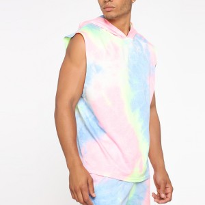 Custom Oversized Crew Neck Casual Mens Tanks Tie Dye Sleeveless Hoodies