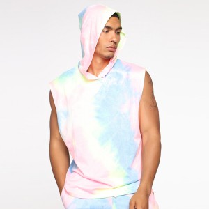 Custom Oversized Crew Neck Casual Mens Tanks Tie Dye Sleeveless Hoodies